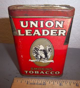 Vintage Union Leader Pocket Style Tobacco Tin With Eagle & Crest,  Old Logo