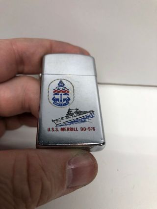 Vintage ZIPPO SLIM.  USS MERRILL DD - 976.  1970’s Date Code 2