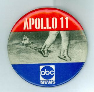 1969 Vintage Abc News Apollo 11 Landing Pinback Button