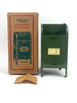 Vintage 50s - 60s All - American Us Mail Box Bank Green Tin Usps Postal Chicago,  Il