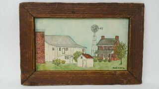 Vintage Painting Amish Farm By Arlene Fisher 79 Framed Twice Signed Buisness Cd.
