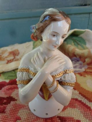 Quality Hallmarked Antique Pincushion Porcelain Hand Painted Large Doll Head