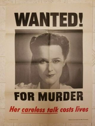 Wanted For Murder Her Careless Talk Cost Lives World War 2 Poster