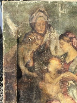 Antique Vtg Religious (?) Orig Oil Painting on Canvas Mother Child Angel 11 x 14 2