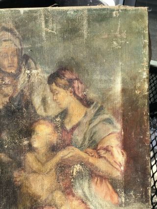 Antique Vtg Religious (?) Orig Oil Painting on Canvas Mother Child Angel 11 x 14 3
