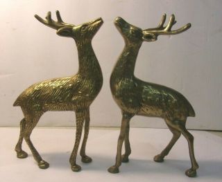 Vintage set of 3 Solid Brass Standing Deer Reindeer (2 bucks and a doe) 8 1/2 