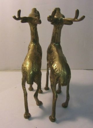 Vintage set of 3 Solid Brass Standing Deer Reindeer (2 bucks and a doe) 8 1/2 