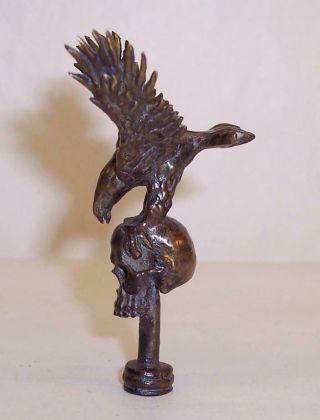 Ww1 Vintage Pipe Tamper Death Head Skull With Eagle Bird Bronze Brass Trench Art