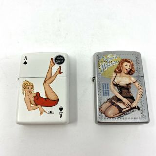 2 - Zippo Lighters Ace Of Spades & Night Mission Girls Ladies Pin Up 2