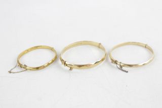 3 X Vintage Stamped 9ct Rolled Gold Bangles Inc.  Facetted Designs (45g)
