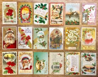 Vtg Antique Christmas Santa And Easter 18 Postcards Embossed 1909 - 1920 Cond