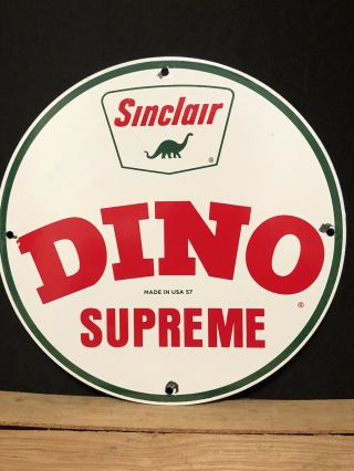 Vintage Sinclair Gasoline Porcelain Service Station Pump Sign Dino Marked Usa 57