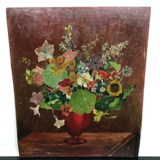 Antique 1930’s Signed Still Life Floral Bouquet Fine Art Oil Painting