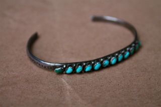 Vintage Sterling Silver Navajo Southwatern Dainty Cuff Bracelet Turquoise 2