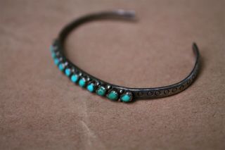 Vintage Sterling Silver Navajo Southwatern Dainty Cuff Bracelet Turquoise 3