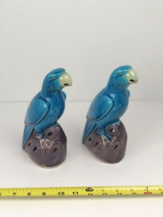 Pair Vintage Antique Chinese Porcelain Turquoise Ceramic Majolica Birds China