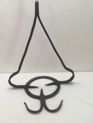 Early Antique Hand Forged Iron Fireplace Hanging Trivet For Cooking Pot