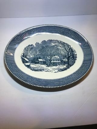 Vintage Currier And Ives 13 Inch Oval Platter Royal China.  Old Inn - Winter