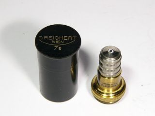 Microscope Objective: Reichart Wien Austria 7a 60x,  Antique Brass,  Tube Case
