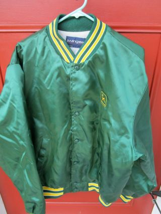 John Deere Swingster Jacket Shiny Nylon Satin Snap Up Vintage Made In Usa Sz Xl