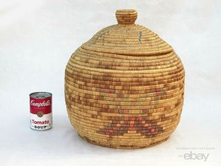 Antique Native American Indian Eskimo Inuit Alaska Lidded Sea Grass Basket