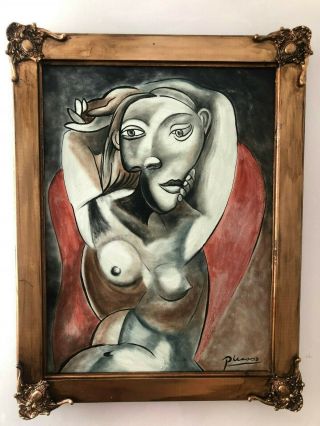 Pablo Picasso Artist Oil Painting On Canvas Signed Framed 25.  5  X 32