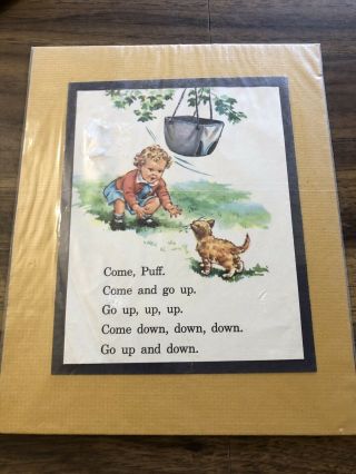 Vtg 1946 Dick & Jane “we Look & See” Matted Plate “sally & Puff” 8x10