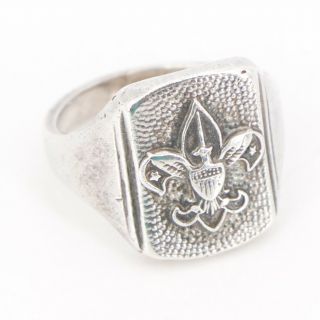 Vtg Sterling Silver Boy Scouts Fleur De Lis Eagle Signet Ring Size 5.  5 - 6g