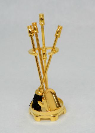 Vintage Brass Fireplace Tool Set - Artisan Dollhouse Miniature 1:12