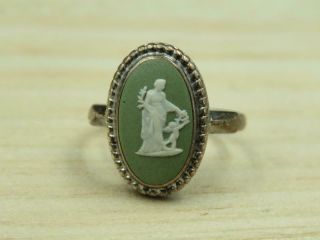 Vintage Antique Sterling Silver Victorian Lady And Child Green Cameo Ring Sz 7