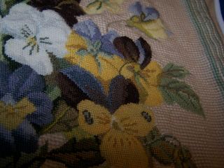 Pansy Flower Floral Needlepoint Pillow Vintage Petit Point Wool Katha Diddel 2