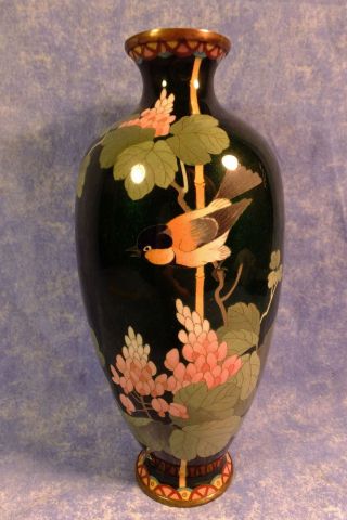Rare Antique Silver Wire Japanese Meiji Cloisonne 24cm Vase Signed