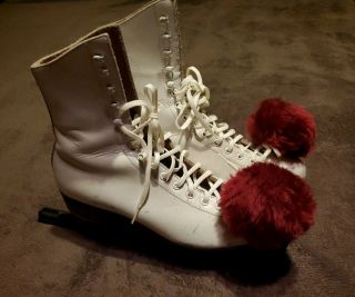 Vintage Riedell White Leather Womens Ice Skates - Sz.  7