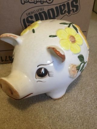 Vintage Porcelain Piggy Bank Lefton Made In Mexico.  Flowers Floral Coin Bank