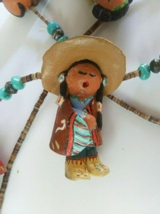 Vintage Native American Hand - Made Pottery Necklace Heishi,  Turquoise Signed