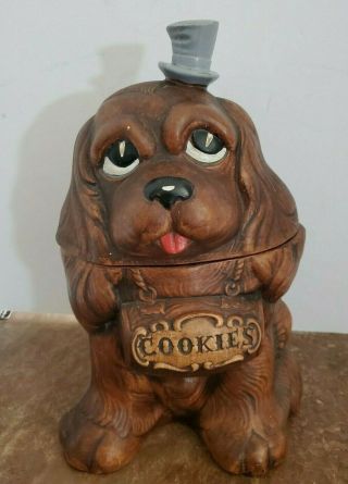 Vintage 1962 Treasure Craft Top Hat Puppy Dog Cookie Jar Usa
