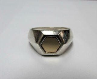Large Vintage Sterling Silver 14k Gold Hexagon Ring - 18.  8 Grams - 7 - B1321