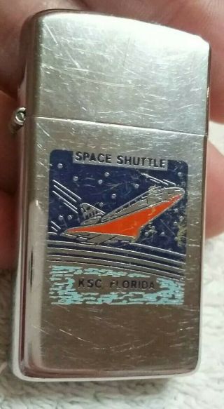 Vintage Zippo Lighter.  Shuttle Kennedy Space Centre Florida.  Slim Line Version.