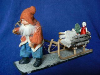 Antique 1900 German Santa Pulling Wooden Sleigh W/toys Christmas Display 9 "