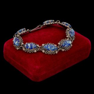 Antique Vintage Deco Mid Century Sterling Silver Taxco Venetian Glass Bracelet