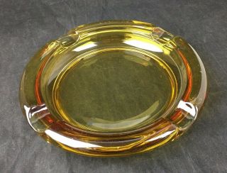Vintage 8 " Smooth Amber Colored Glass Round Tobacco Cigarette Cigar Ashtray 8 "