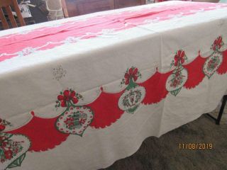 Vintage Printed Cotton Christmas Tablecloth Ornaments 60 " X 90 " Ex