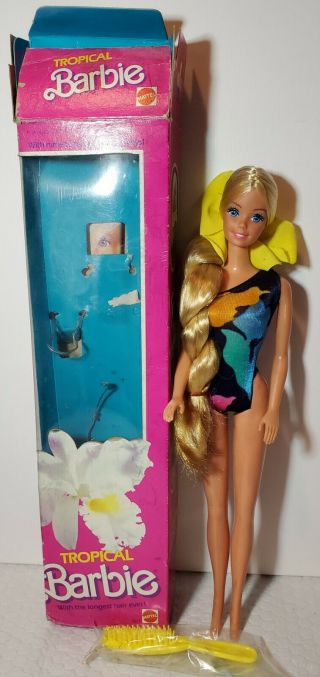 Vintage 1985 Mattel Tropical Barbie - Longest Hair Ever Blonde - Open Box