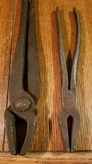 Two Vintage Flat Nose Blacksmith Tongs Pliers Blacksmith Forging Tool