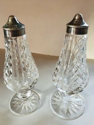Vintage Diamond Design Cut Glass Salt & Pepper Shakers