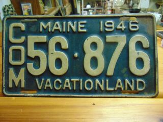 Vintage Maine License Plate 1946 Auto Com 56 - 876 Road Collectible