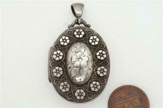 Antique Victorian English Sterling Silver Floral Locket C1884