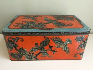 Very Rare French Art Deco Large Tin Box 1920s 1930s Letter Document Sewing Birds