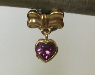Vintage 14 Kt Gold Amethyst Bow & Heart Earrings