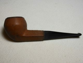 Vintage Longchamp France Stitched Leather Clad Tobacco Smoking Pipe 5.  75 "